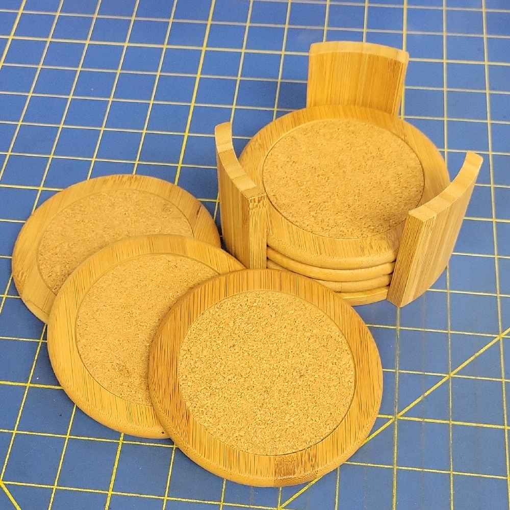 Bamboo Wood Coaster Set of 6 with Holder